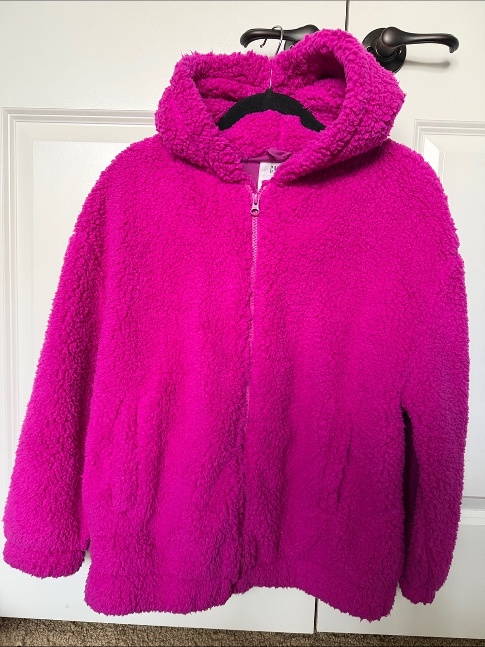 GAP Kids Hooded Plush Puffer Jacket in Bright Fuchsia